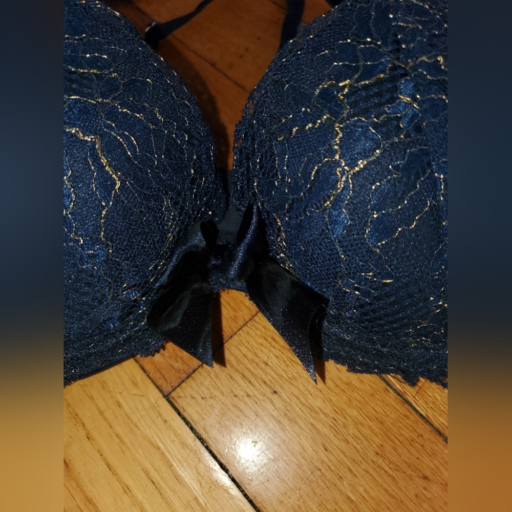 Aerie Limited Edition Navy & Gold Lace Balcony Bra Size 34B - Picture 3 of 6